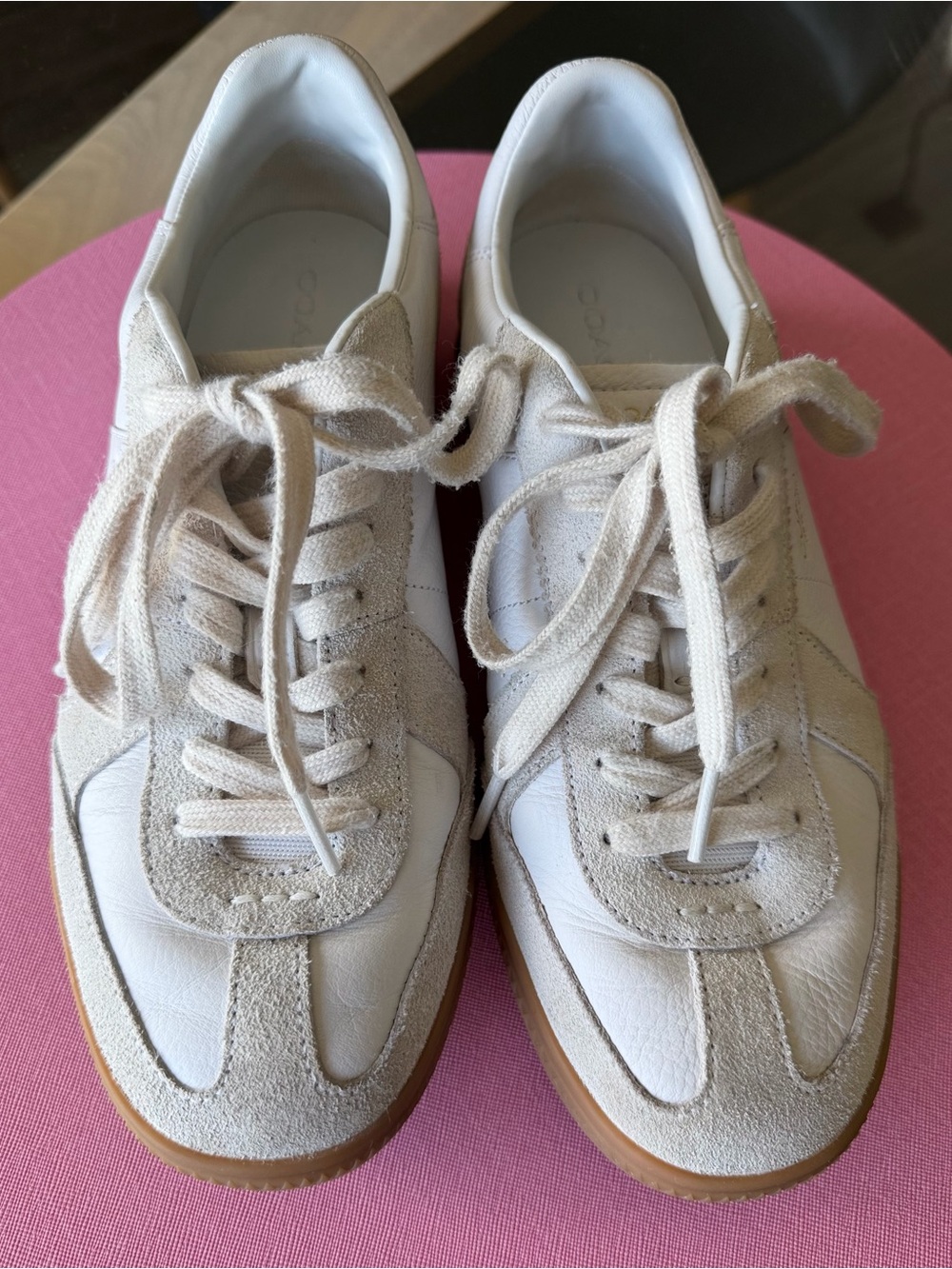 Coach White Leather & Suede Lace-Up Sneakers